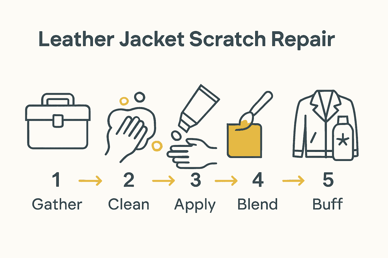 Infographic showing five-step process to repair scratched leather jackets