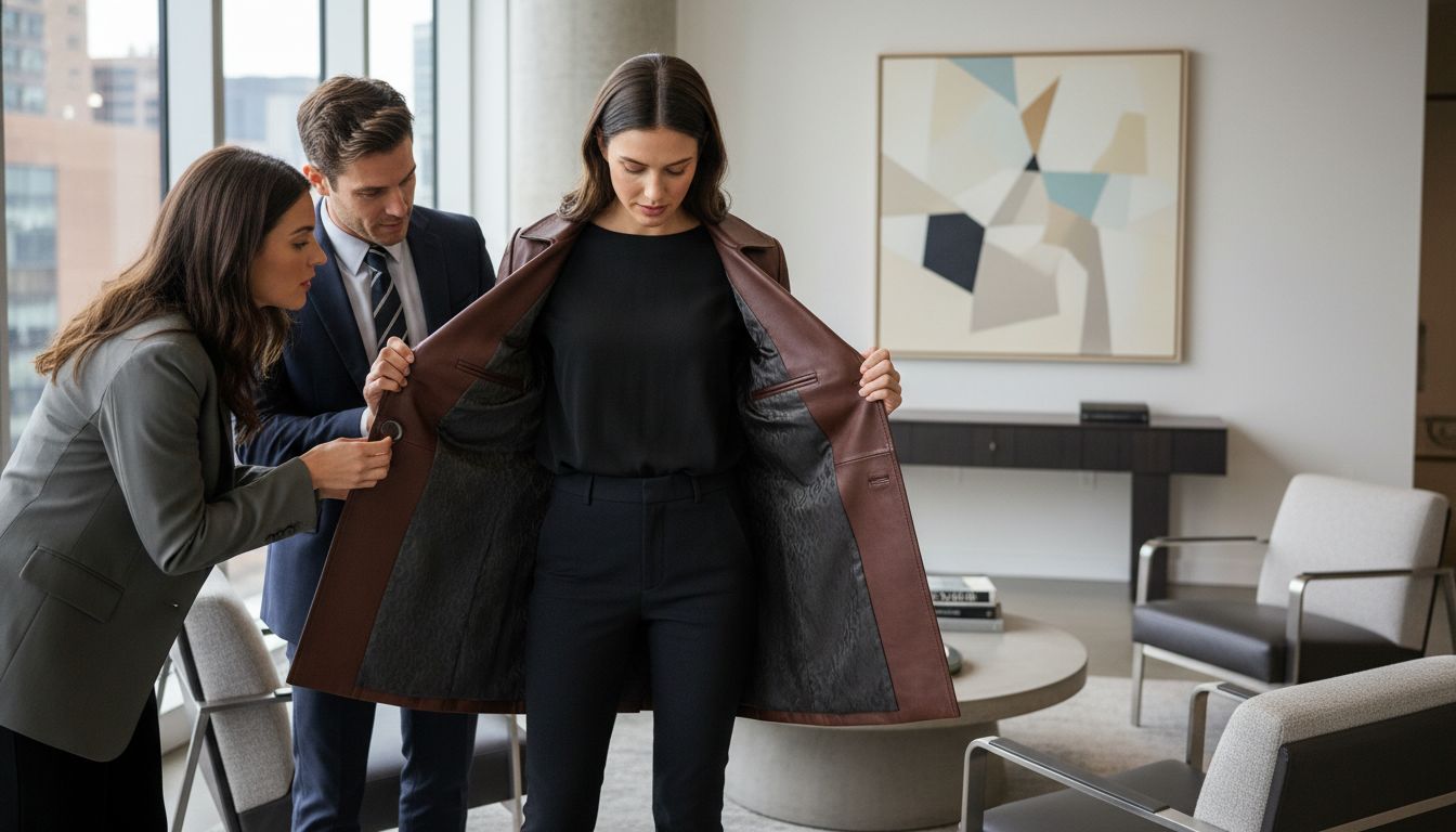 leather car coat details