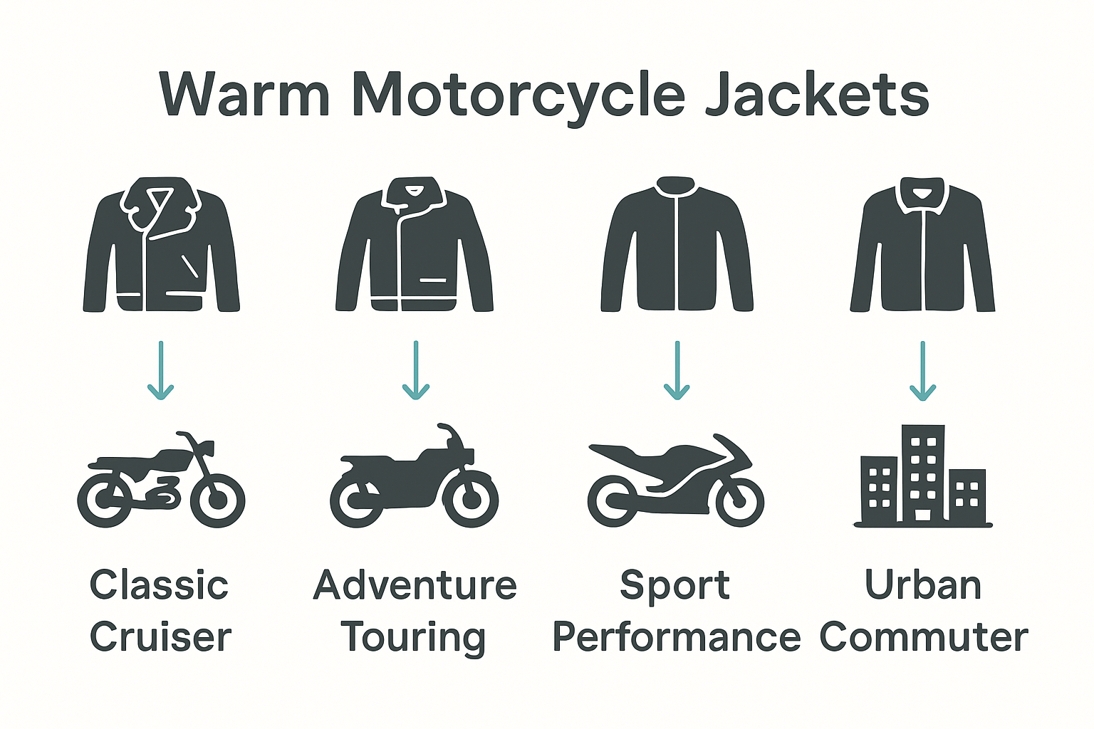 Infographic comparing four types of warm leather motorcycle jackets.
