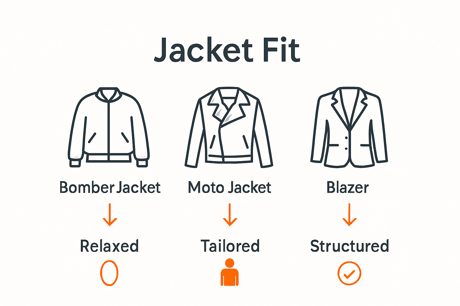 Infographic comparing fit of leather jacket styles