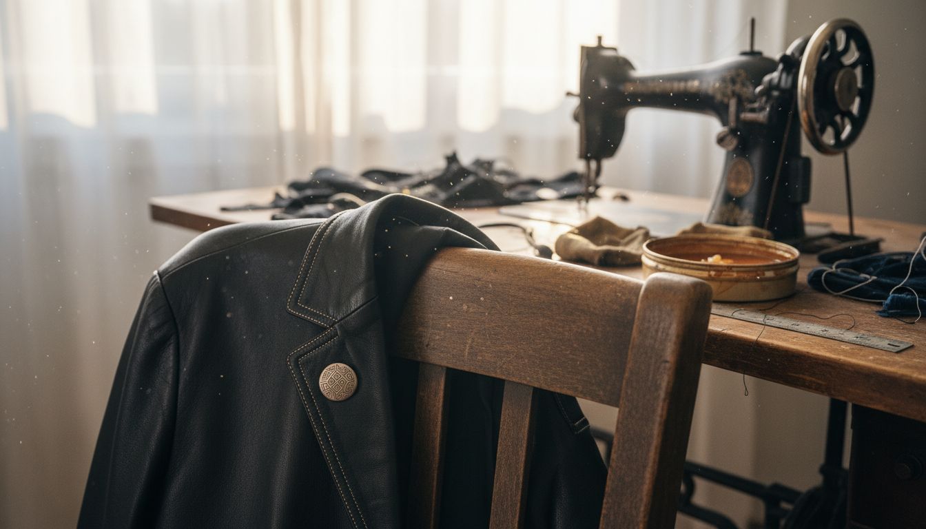 Black leather blazer lapel and detail shot