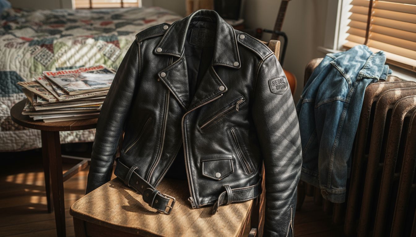 Classic black biker jacket details