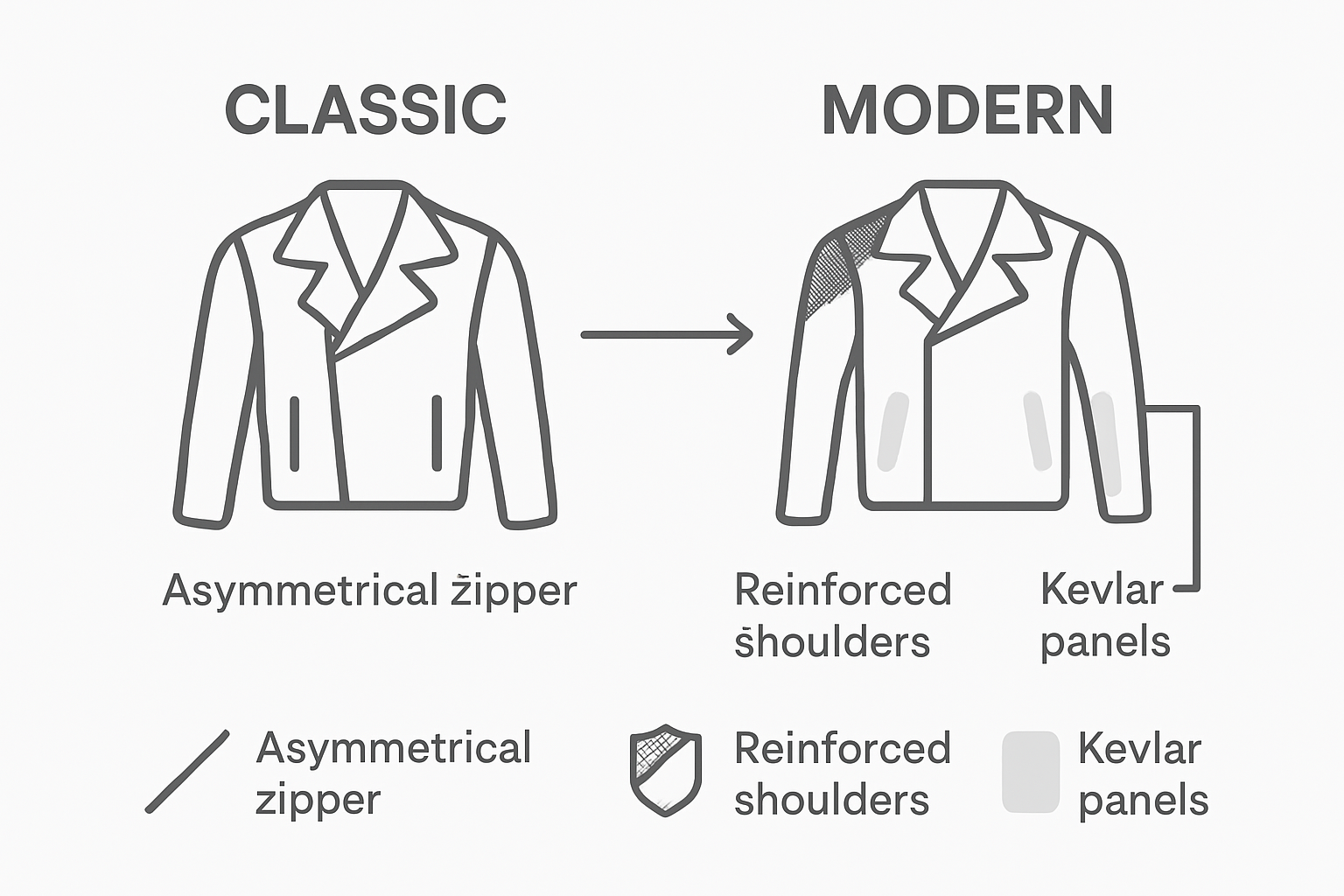 Infographic comparing biker jacket features