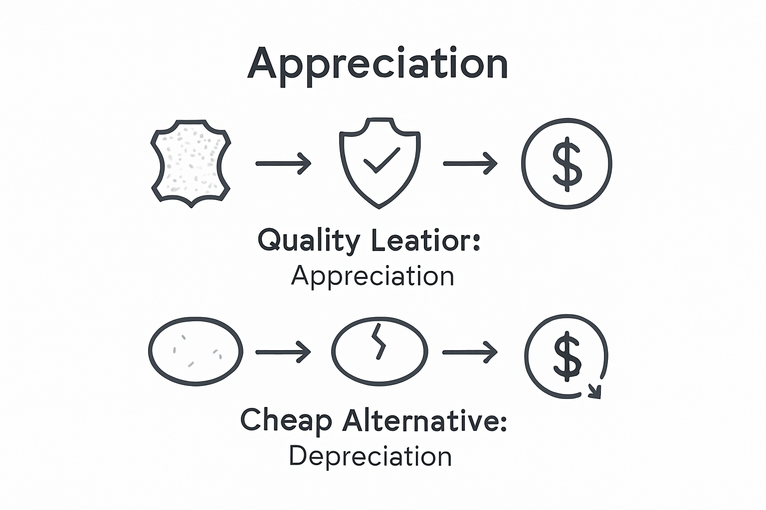Infographic showing leather’s long-term value versus alternatives