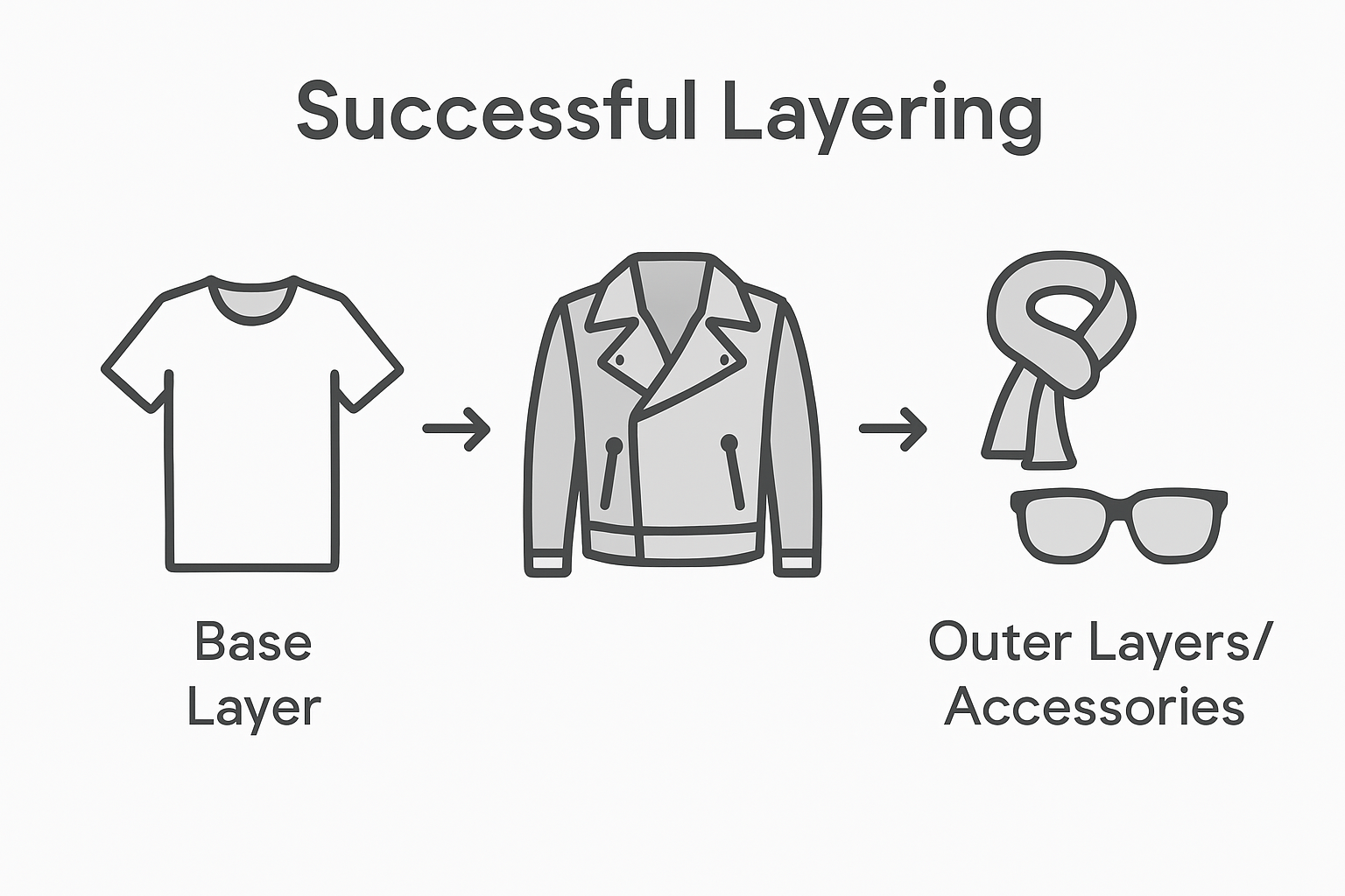 Infographic showing biker jacket layering steps