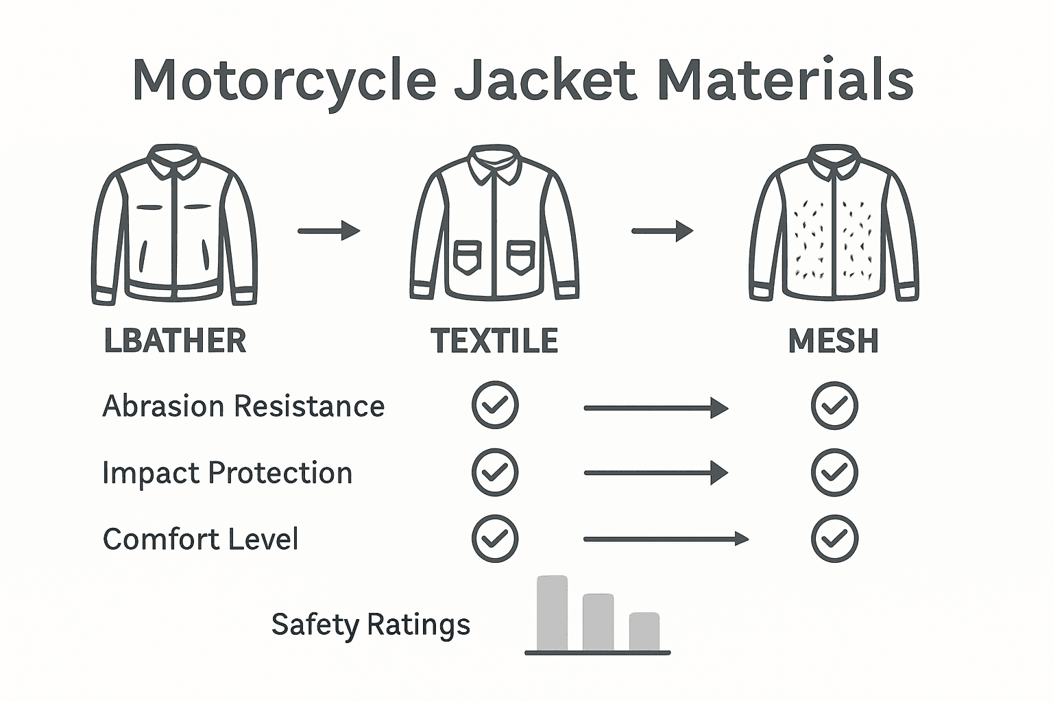 Infographic comparing motorcycle jacket materials and safety