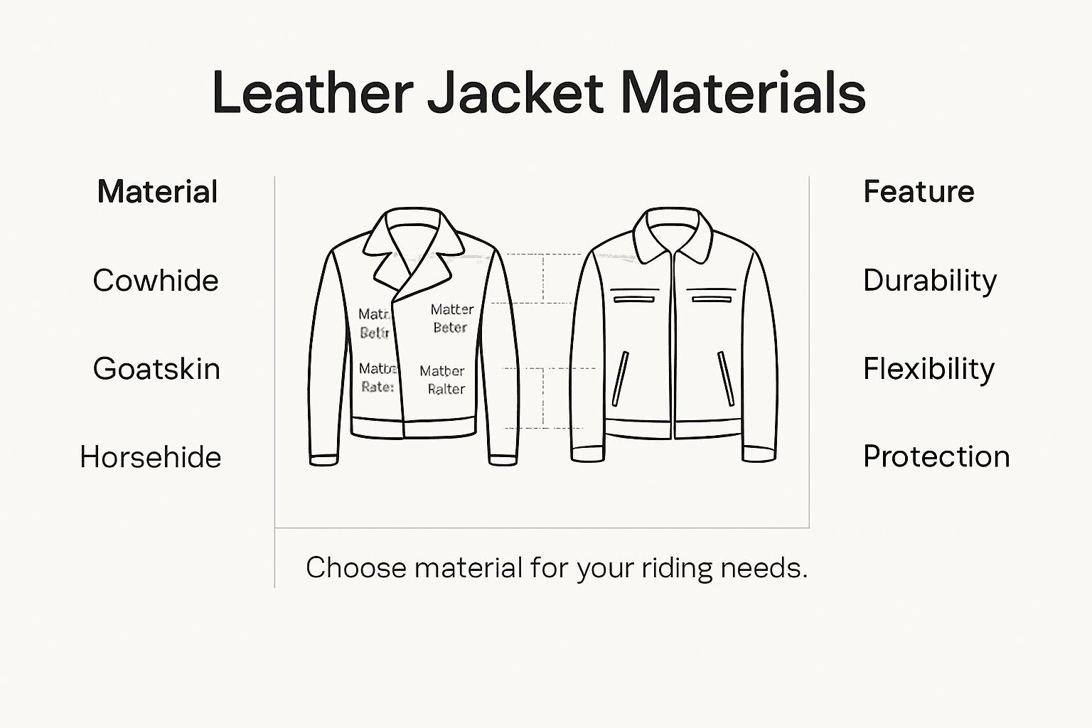 Infographic comparing leather jacket materials and features