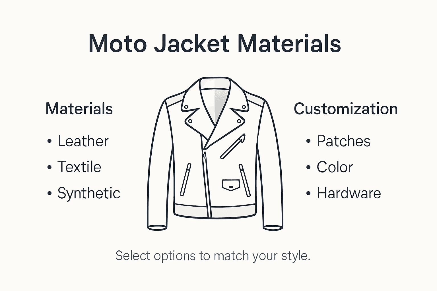 Infographic showing moto jacket materials and customization