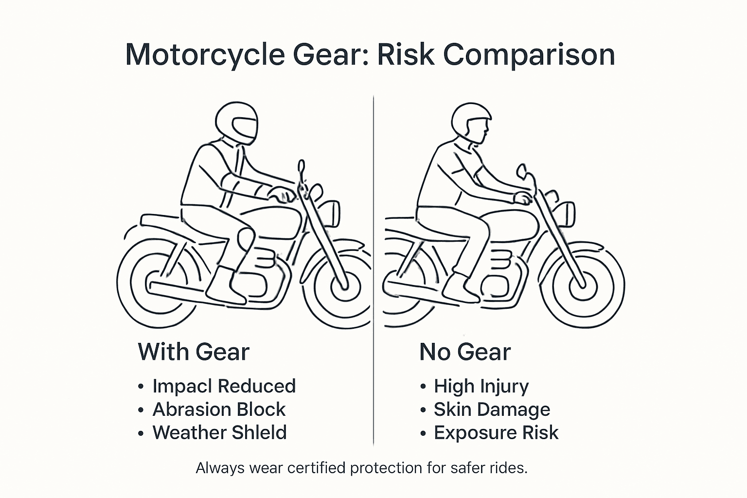 Infographic comparing risks with and without motorcycle gear
