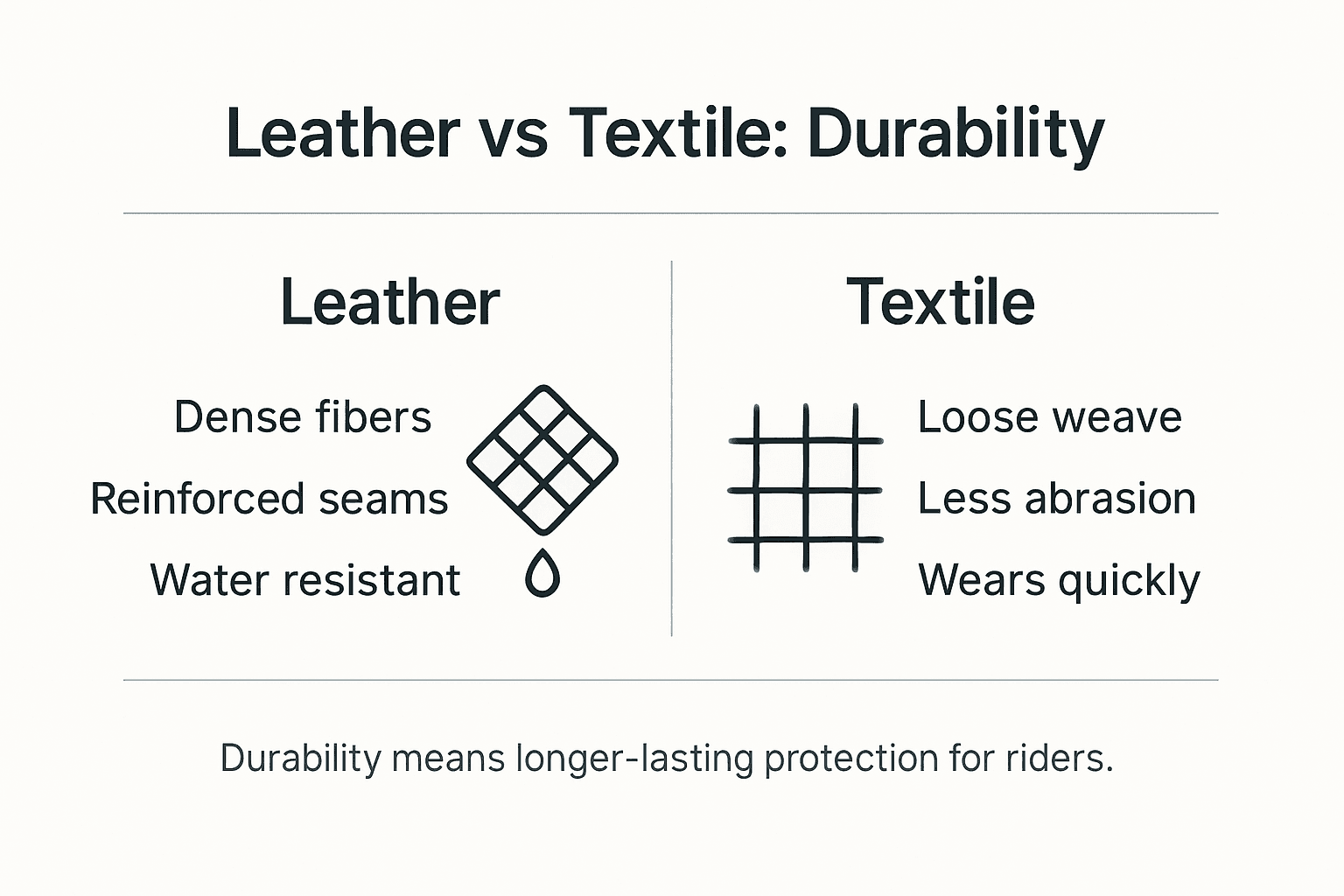 Infographic comparing leather and textile jacket durability