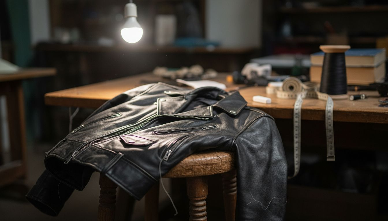Close-up of leather jacket craftsmanship details