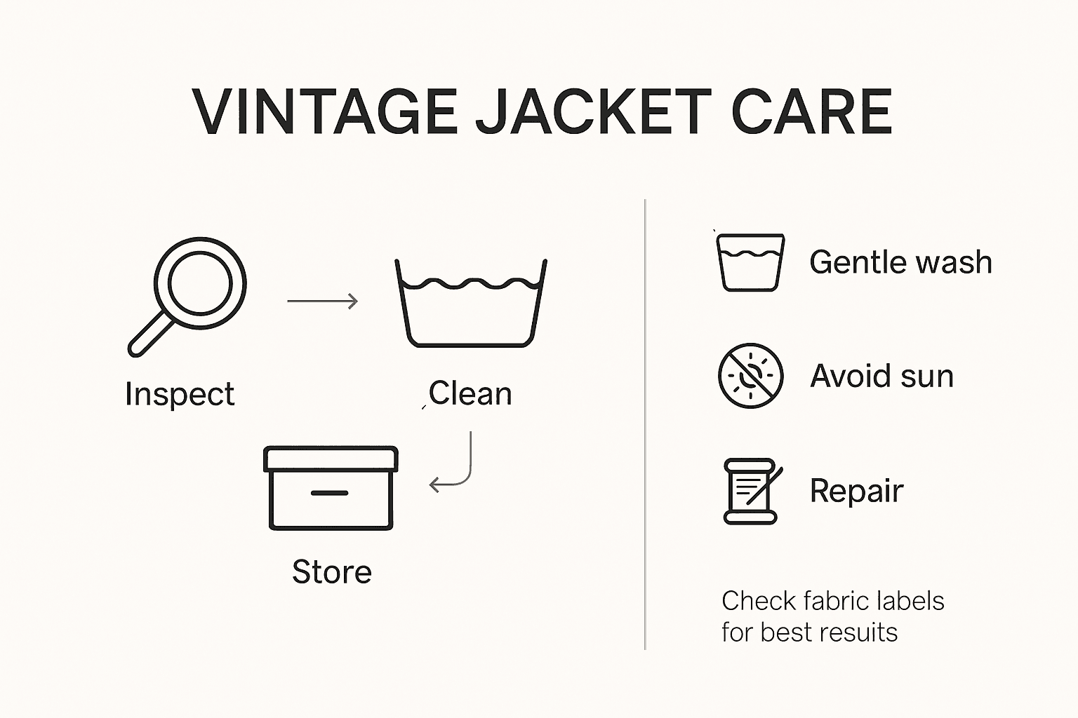 Infographic on vintage jacket care steps and tips
