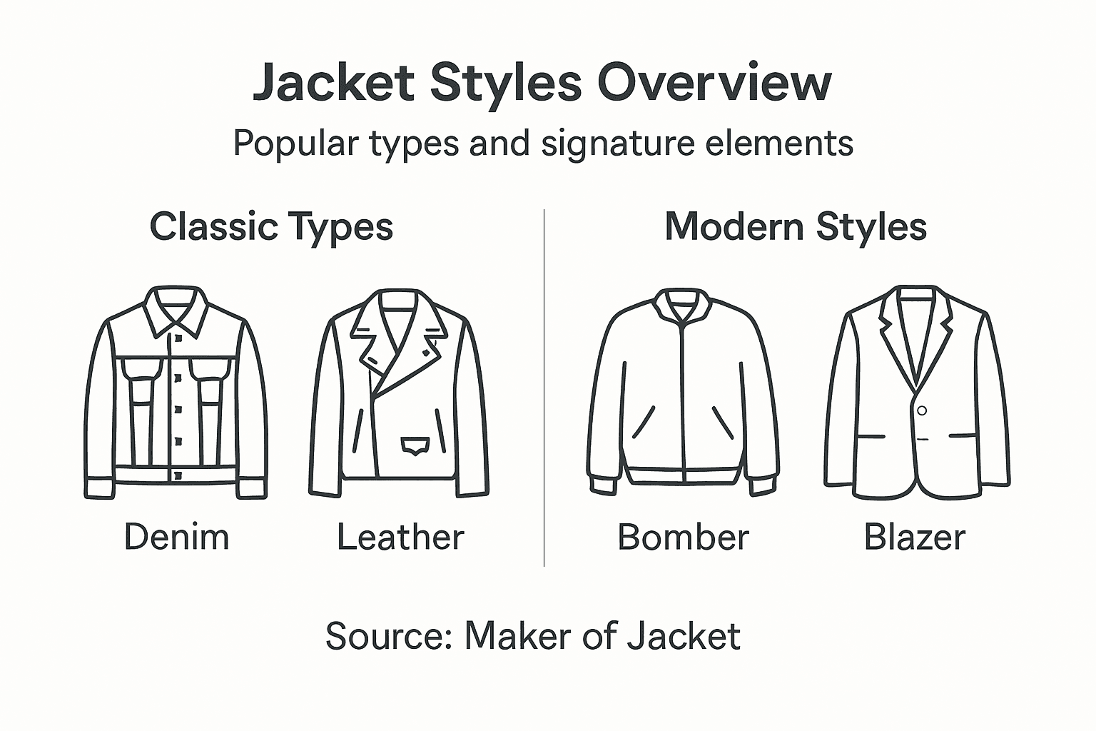 Infographic showing key jacket types overview