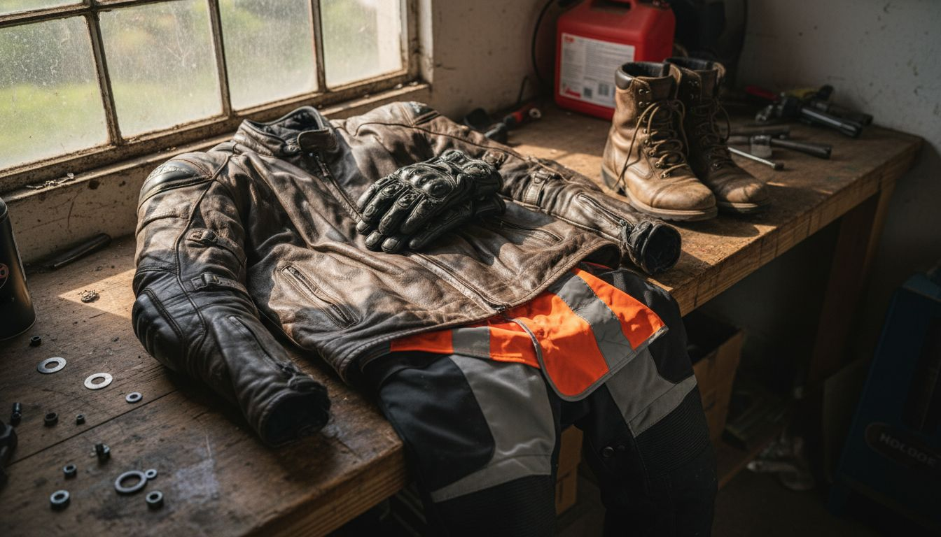 Laid out motorcycle gear for protection