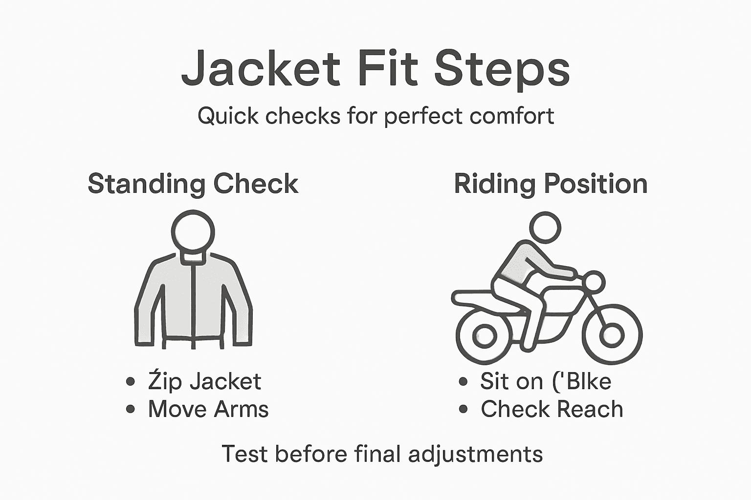 Infographic showing motorcycle jacket fit steps