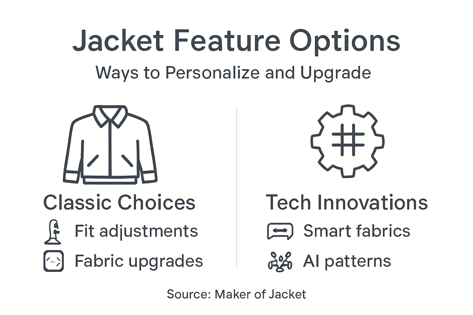 Infographic summarizing jacket personalization features