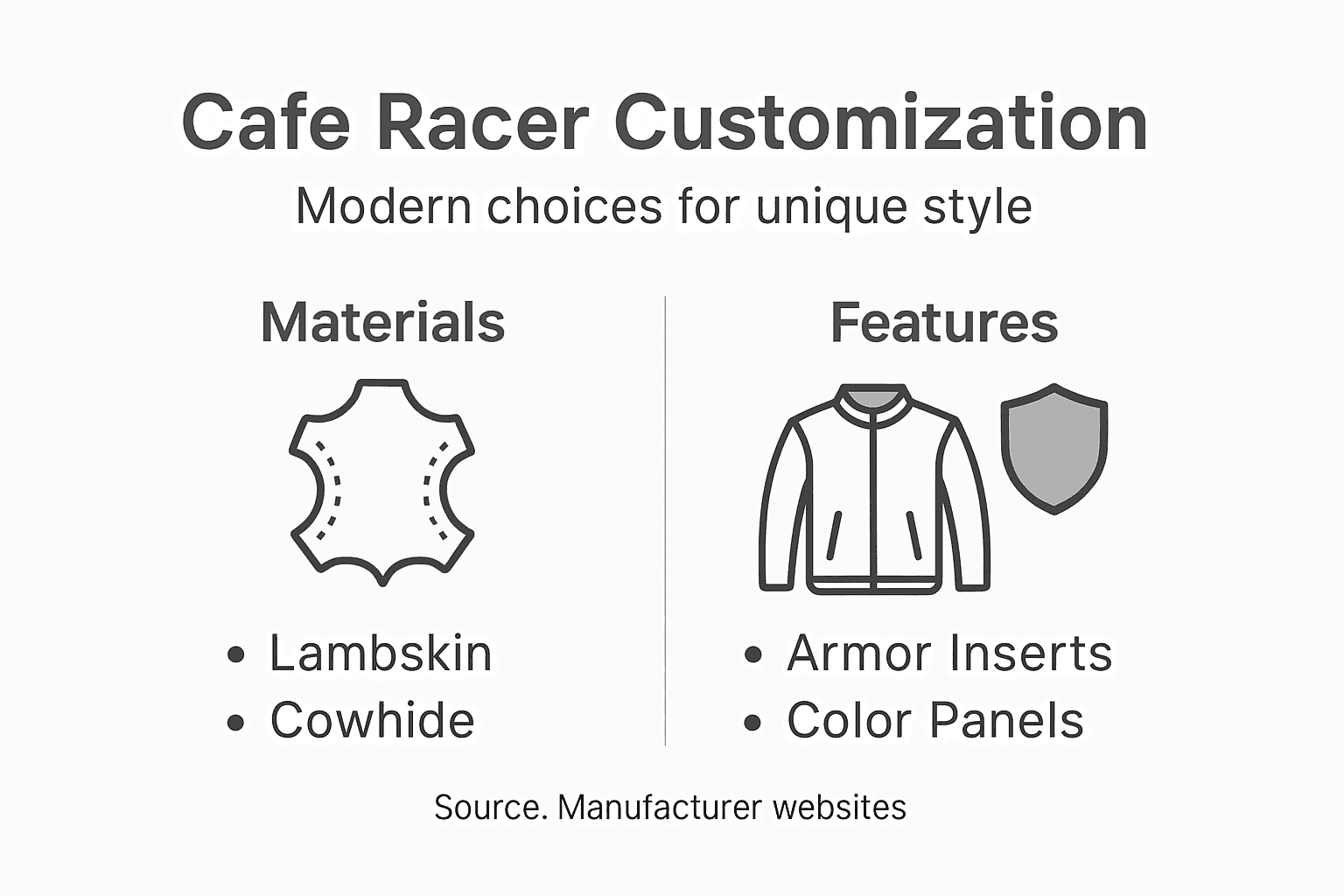 Infographic showing cafe racer jacket options