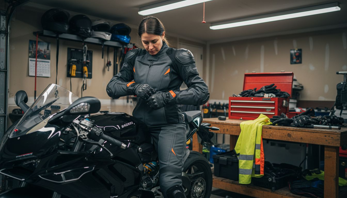 Rider adjusting safety features on custom suit