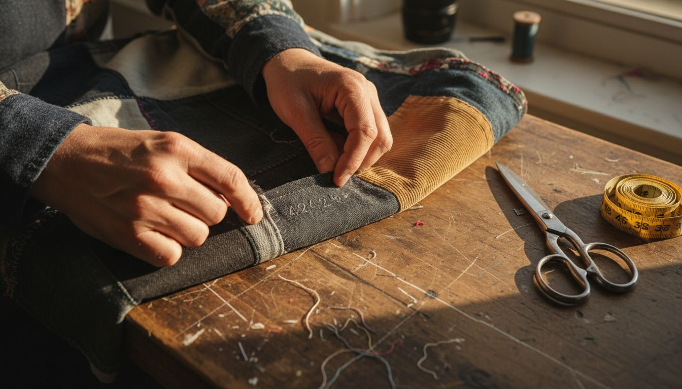 Examining patchwork jacket seam quality