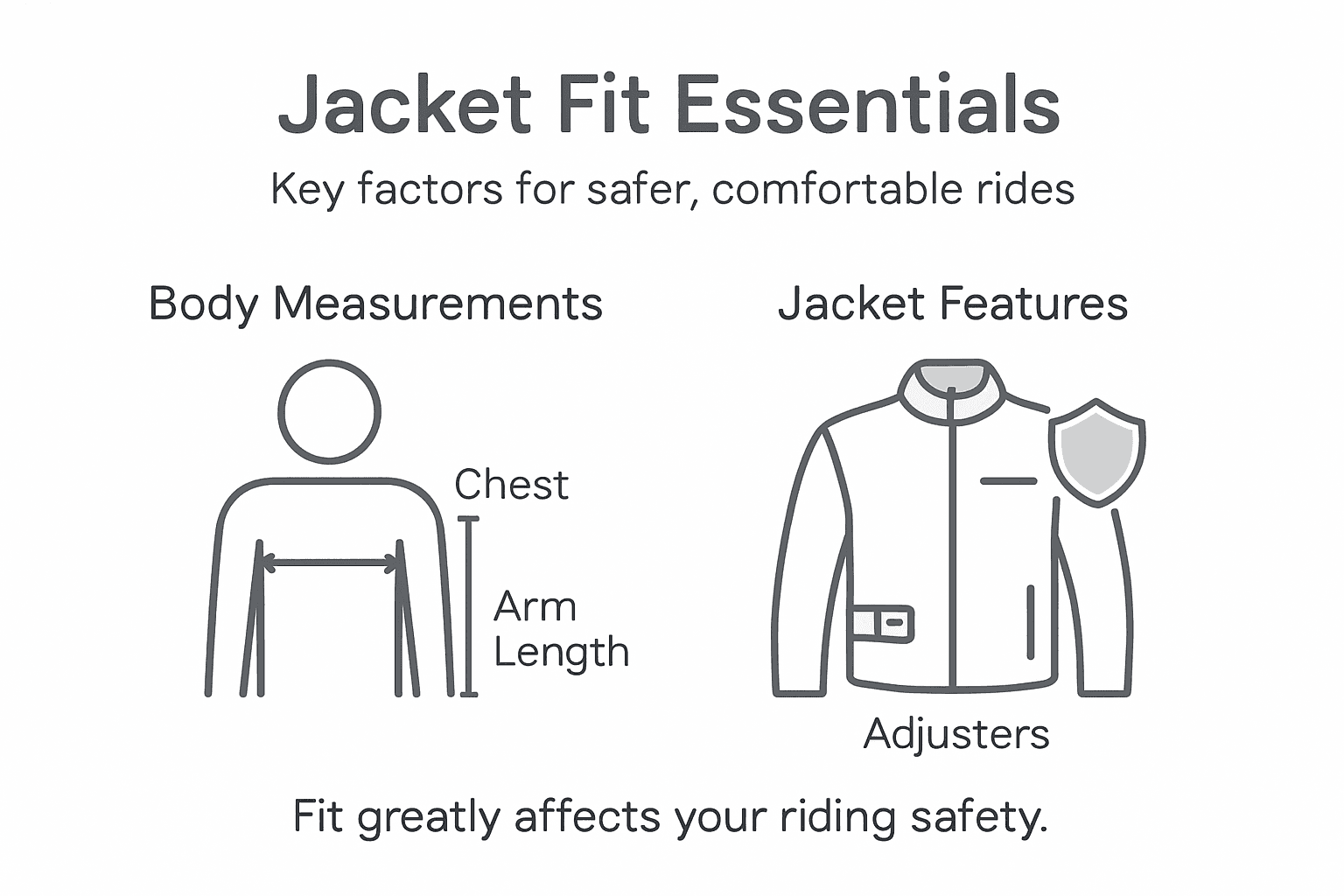 Infographic displaying jacket fit essentials and features