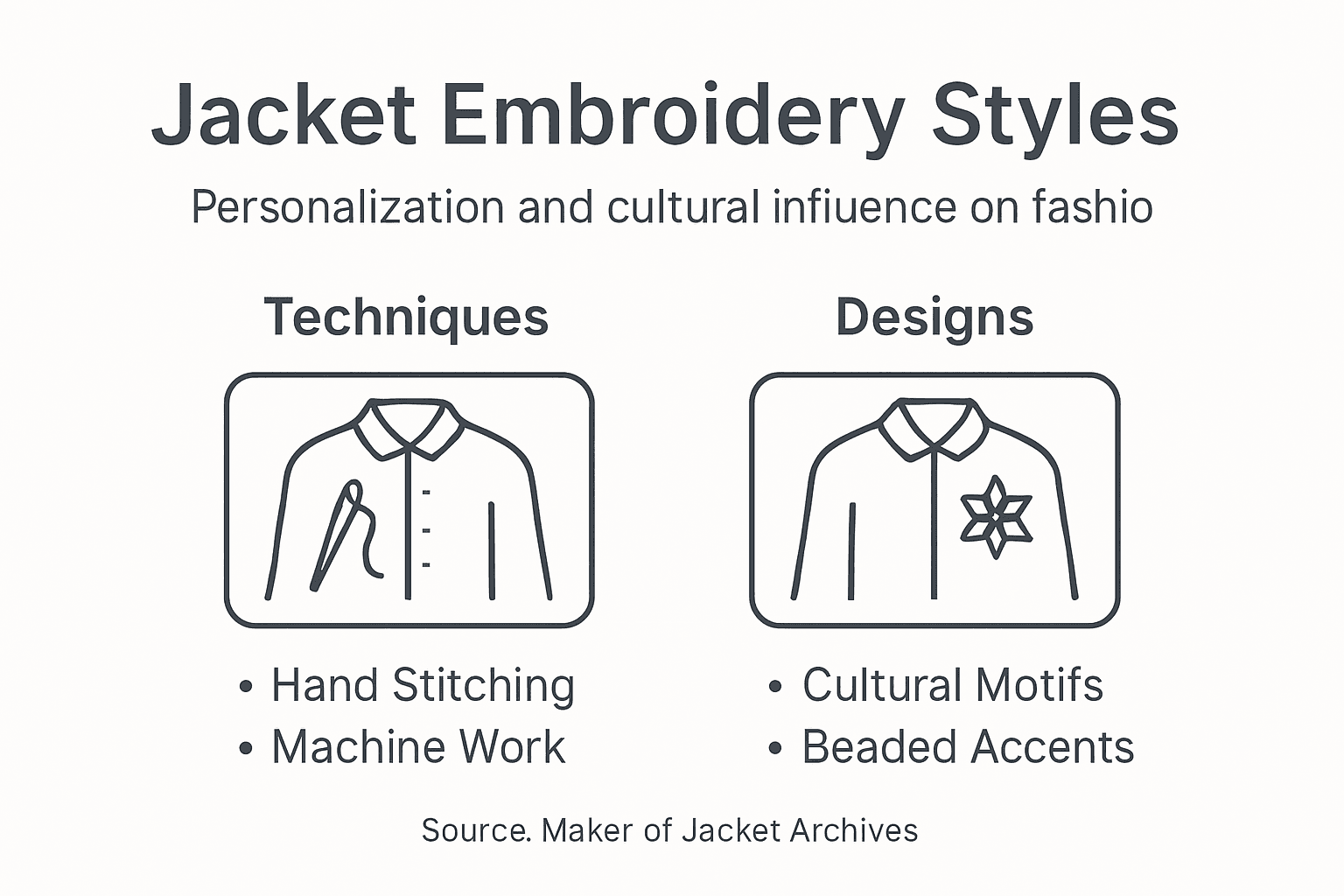 Infographic highlighting jacket embroidery styles