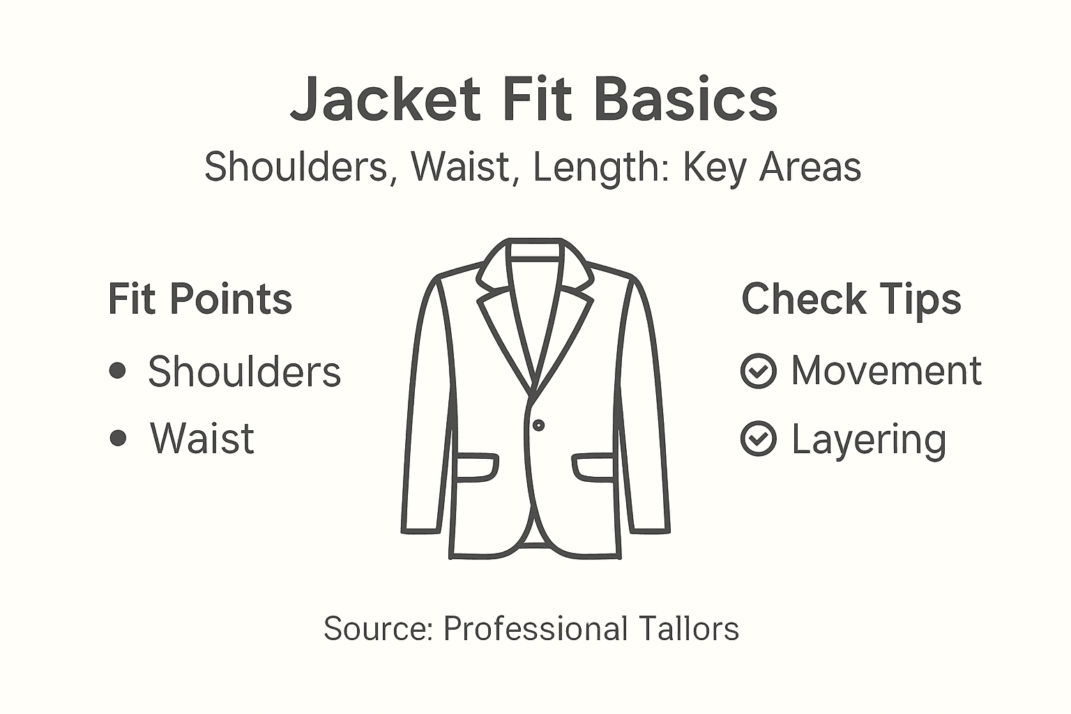 Infographic illustrating jacket fit essential points