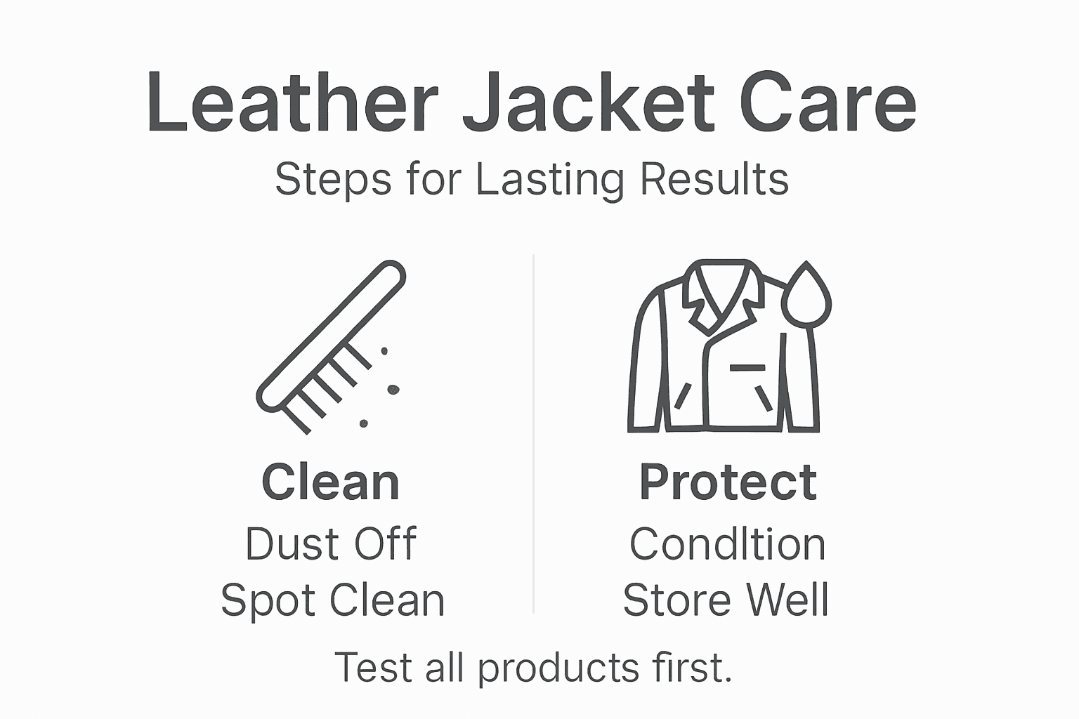 Infographic illustrating leather jacket care steps