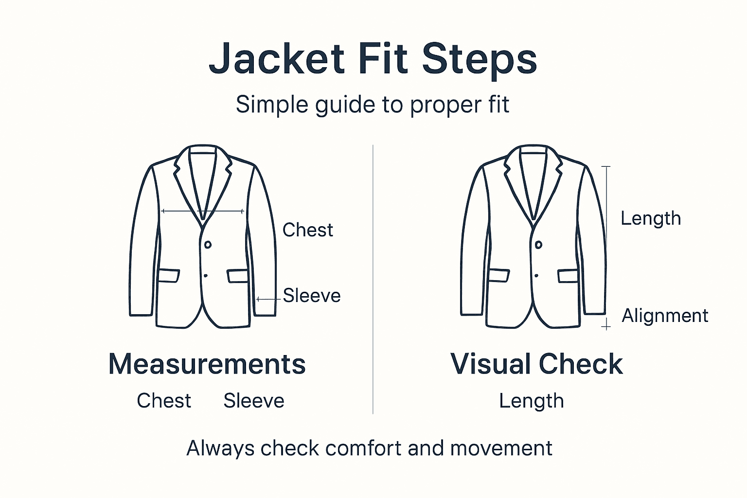 Infographic showing jacket fit steps and checks