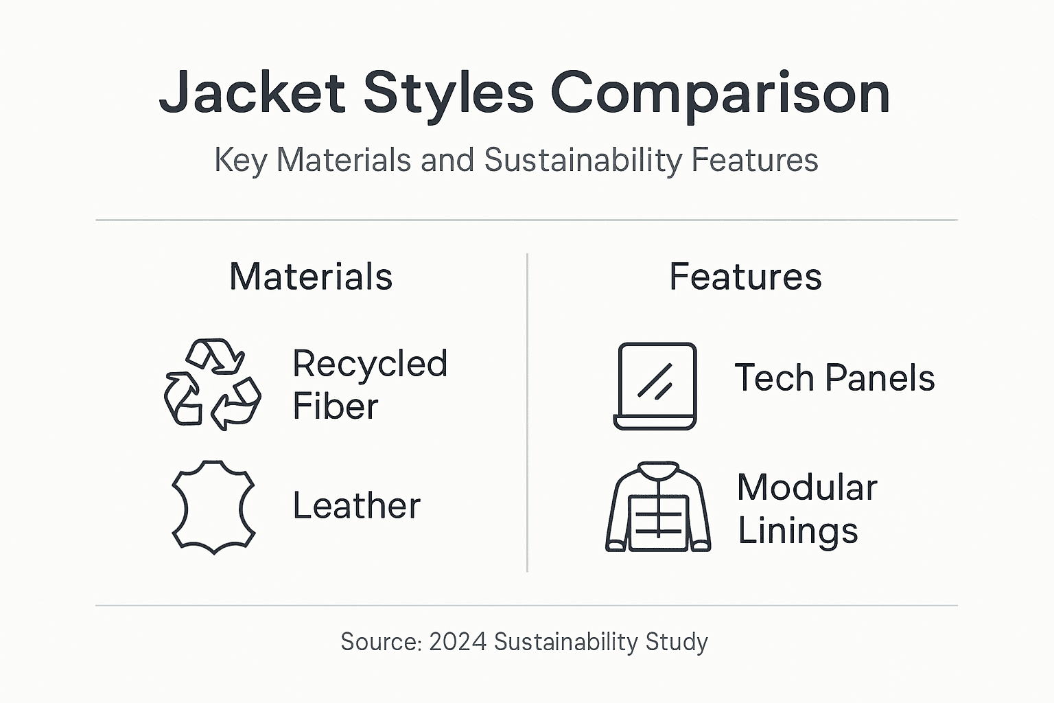 Infographic comparing jacket materials and features