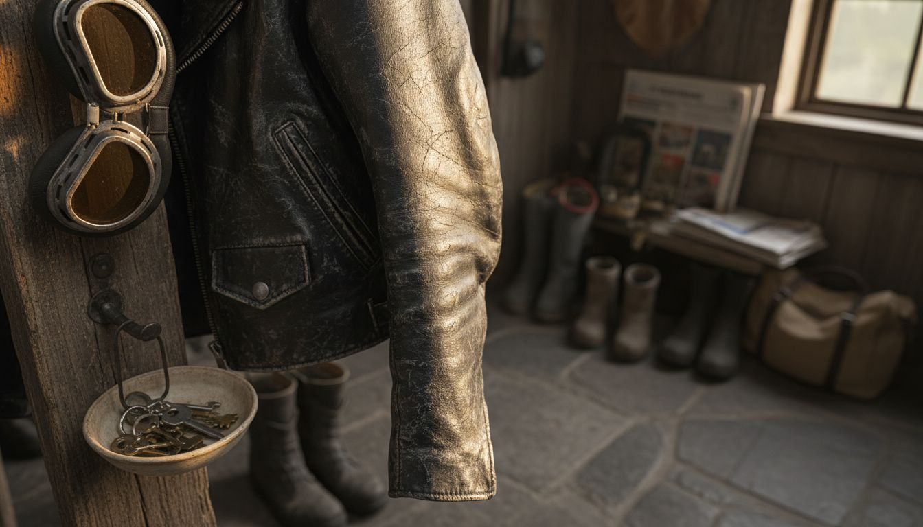Dry cracked leather jacket sleeve close up