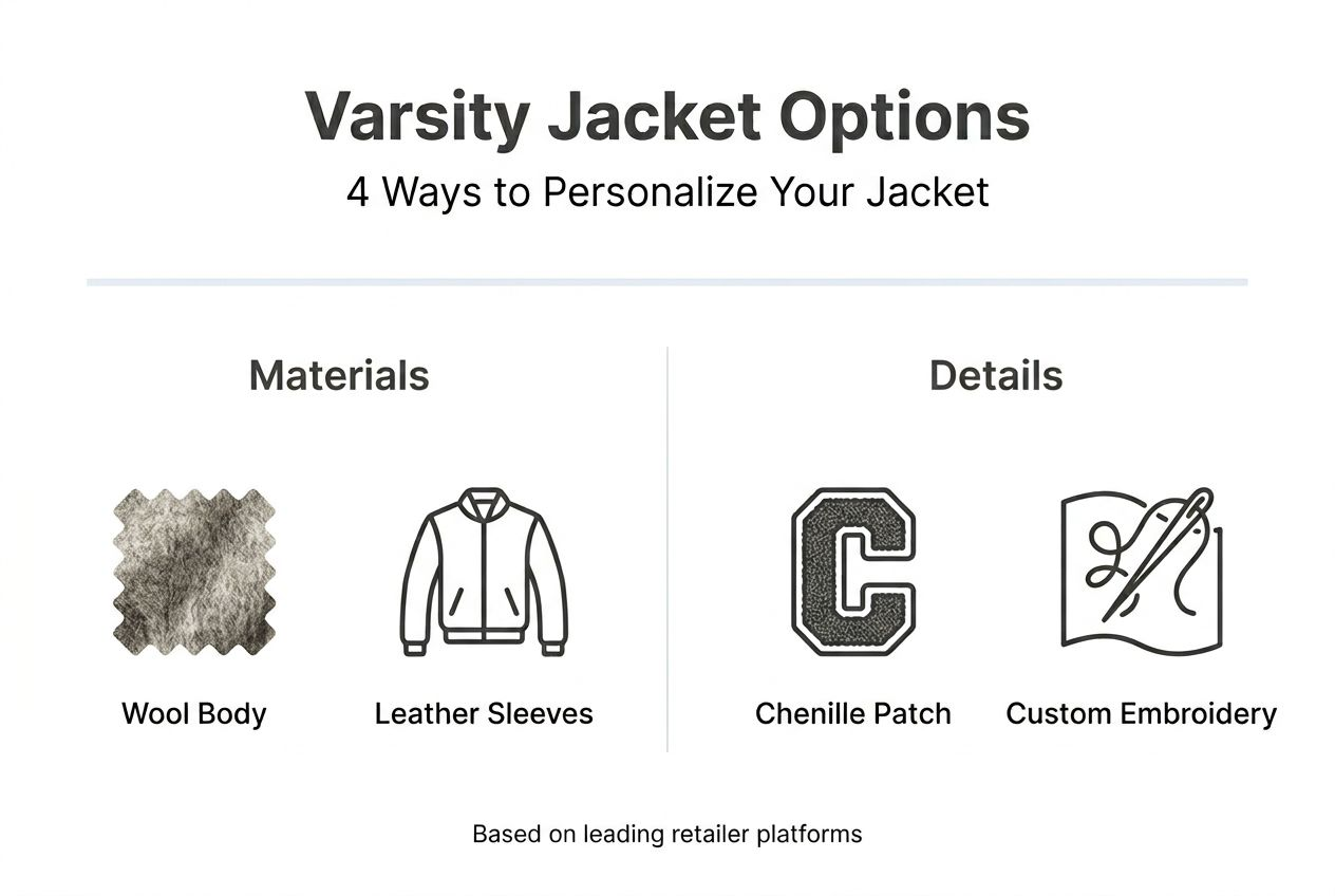 Infographic summarizing varsity jacket customization options