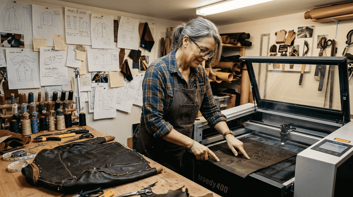 Textile artisan creating a limited edition jacket