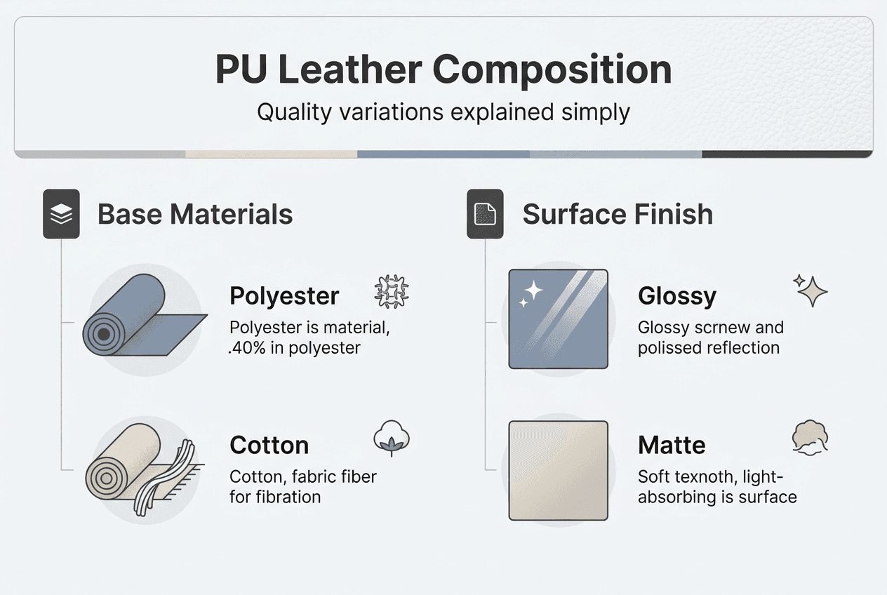 Infographic showing PU leather material and finish types