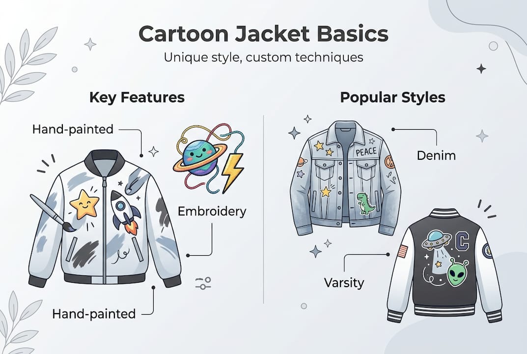 Infographic of cartoon jacket features and styles