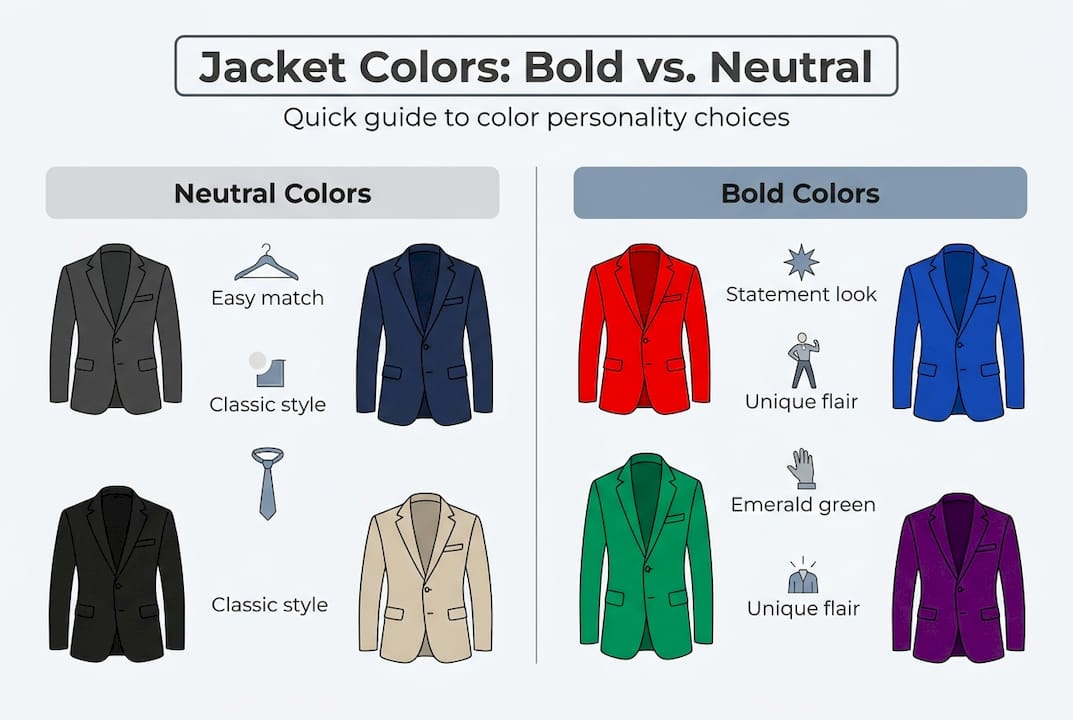 Infographic comparing bold and neutral jacket colors