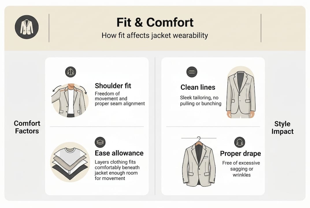 Infographic jacket fit and comfort overview