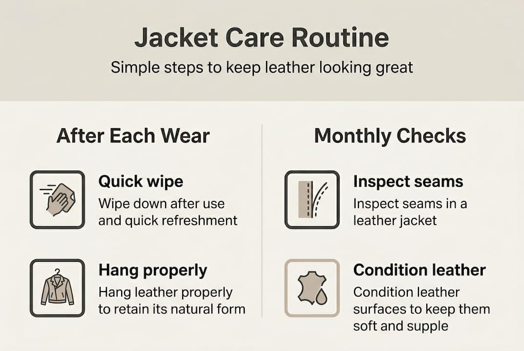 Infographic showing leather jacket care routine