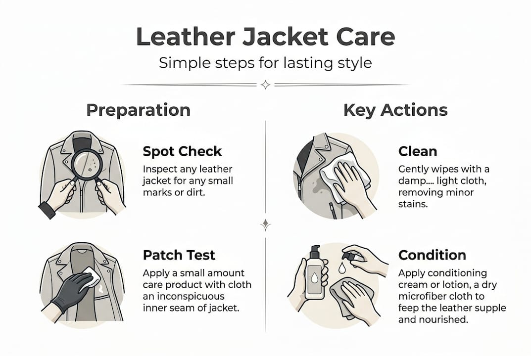 Infographic shows basic leather jacket care steps