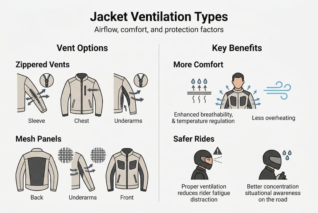 Infographic comparing jacket ventilation features