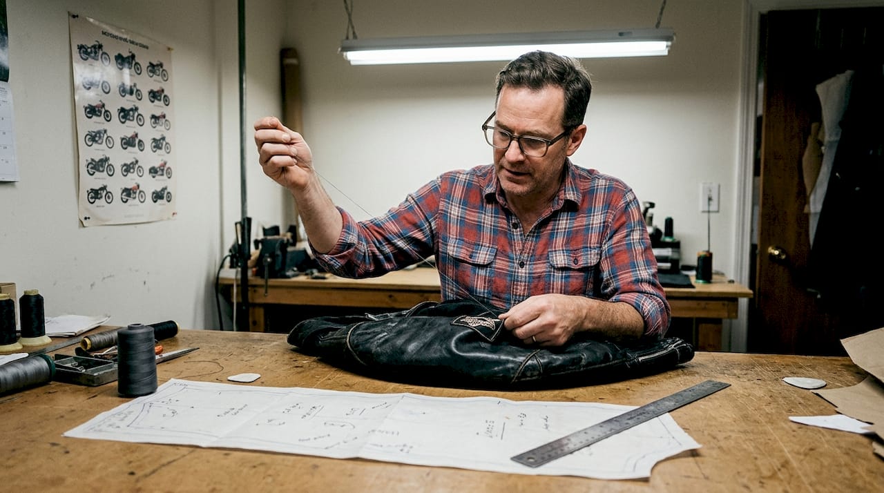 Tailor customizing black leather moto jacket