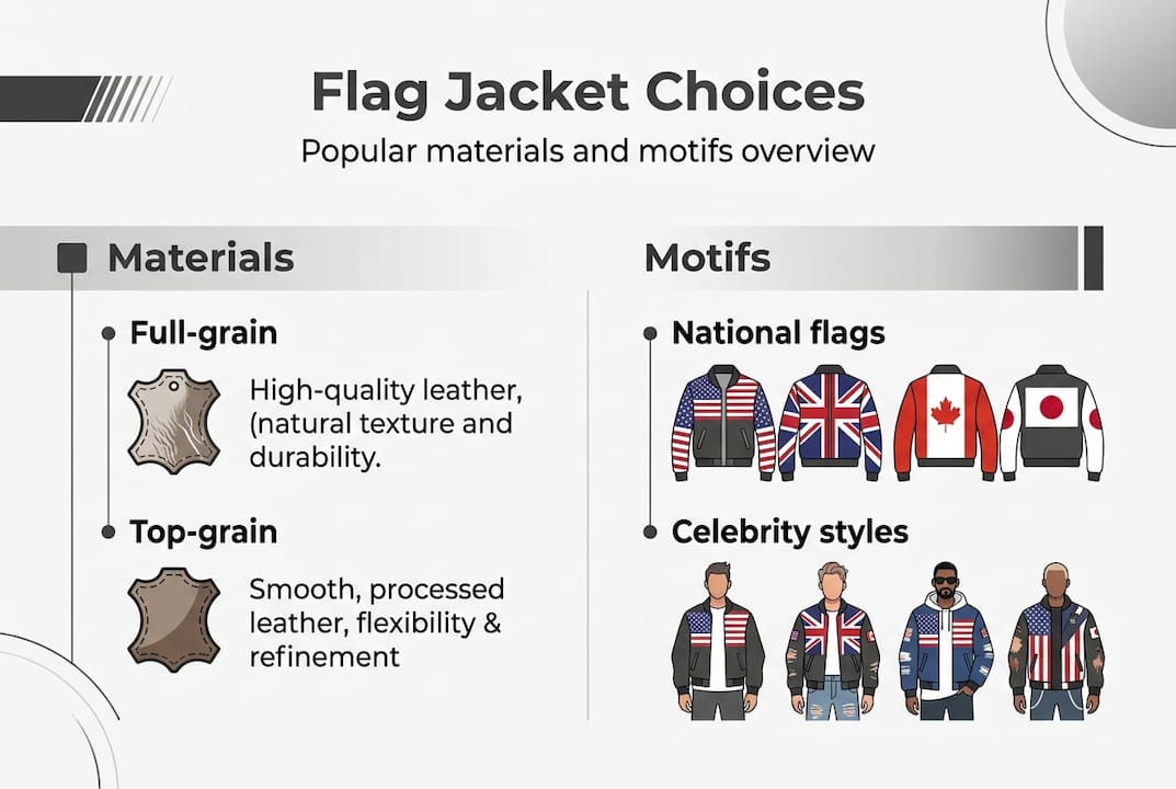Infographic summarizing flag jacket styles and options