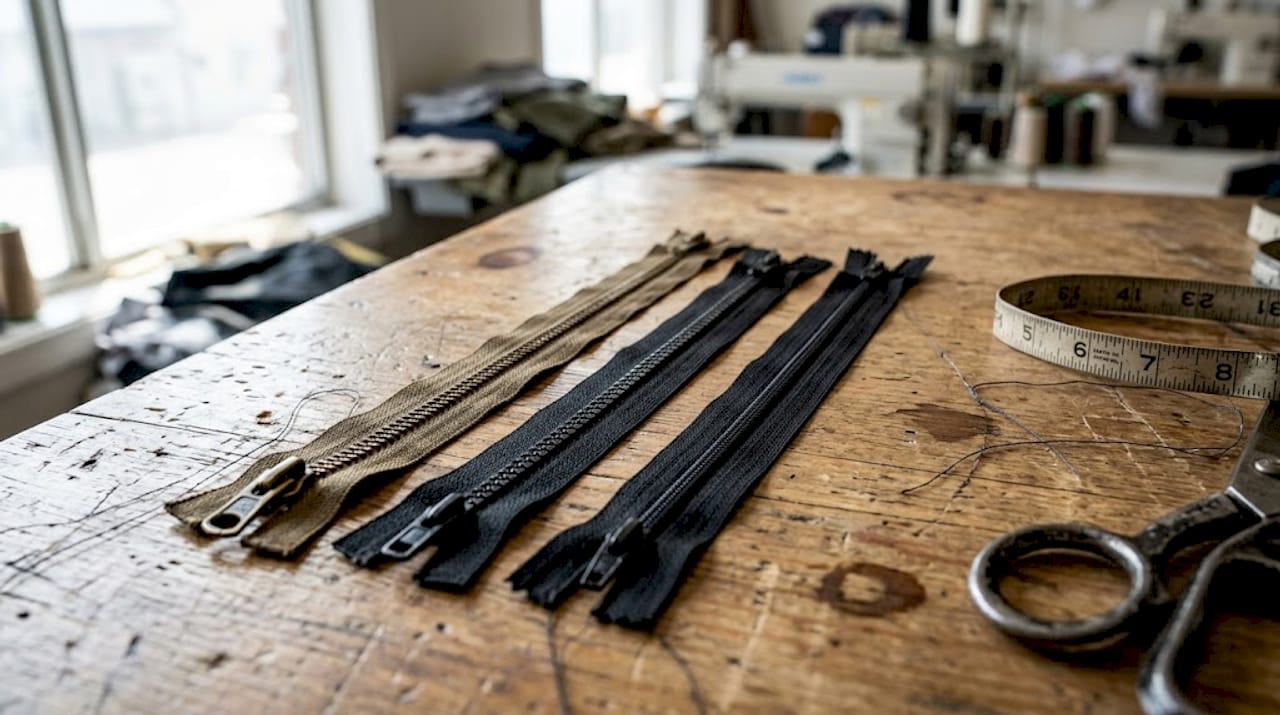 Three types of jacket zipper side-by-side