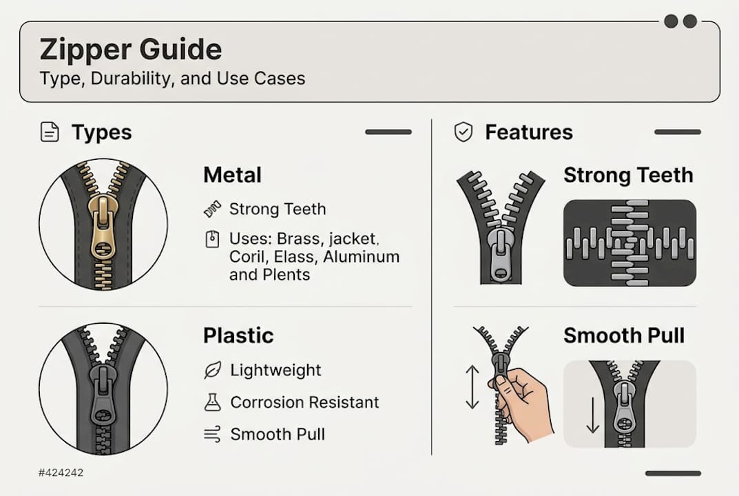 Infographic shows zipper types and durability features
