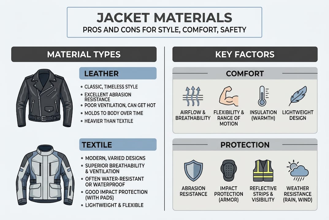 Infographic comparing jacket materials and features
