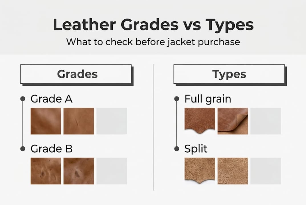 Infographic showing leather grades and types comparison