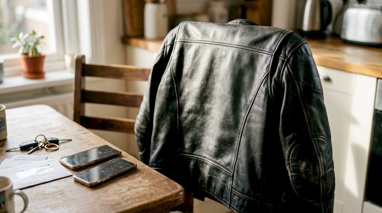 Close-up of leather motorcycle jacket details