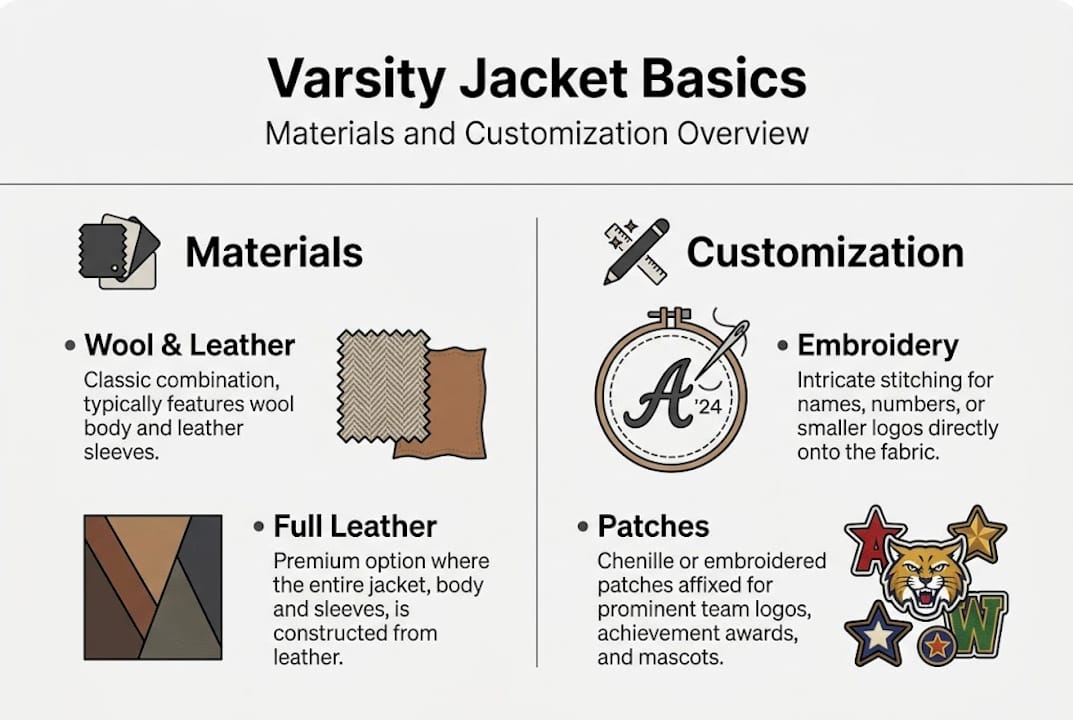 Infographic of jacket materials and custom steps
