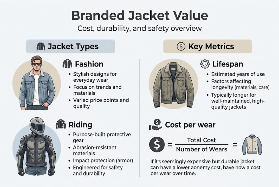 Infographic showing jacket types and value metrics