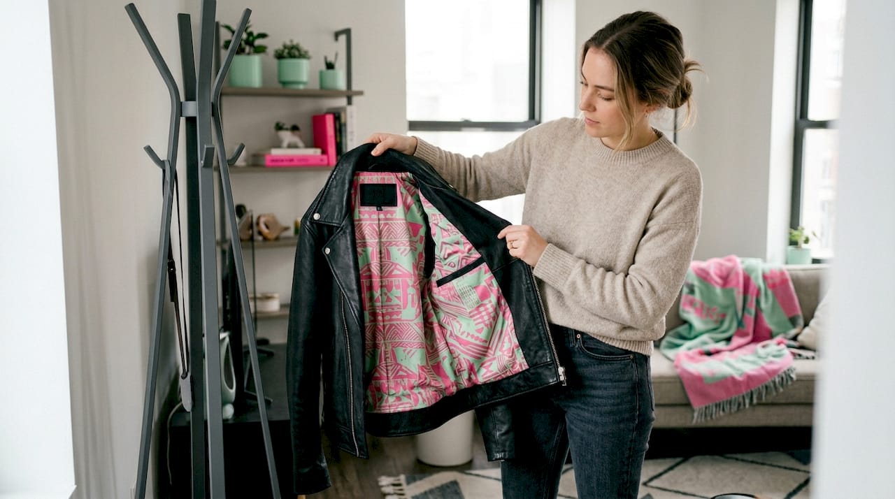 Woman showing jacket’s full lining