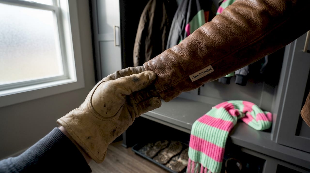 Close-up of jacket material in mudroom